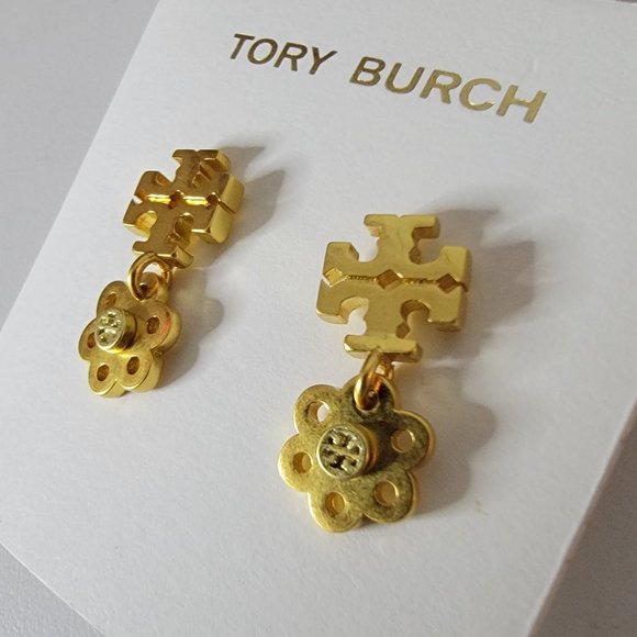 Tory Burch Jewelry - NWOT Tory Burch Gold Logo Pendant Earrings